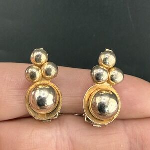 Vintage Barclay Clip On Earrings Gold Tone Signed Retro Cluster 1"